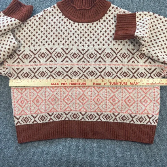 American Eagle Fair Isle Cropped Sweater XL Nordic Mock Neck Knit - Picture 8 of 13